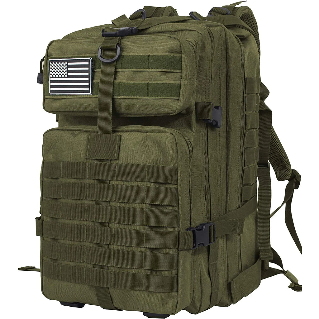 Nurse grabbing supplies from tactical backpack in a clinic setting
