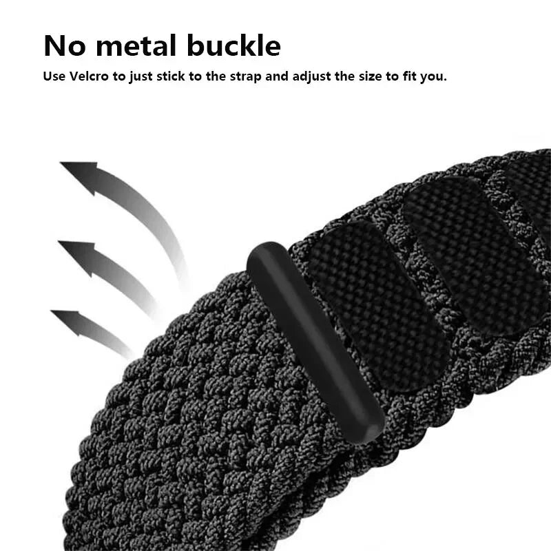 Stretch-fit Apple Watch band with woven texture and no buckle
