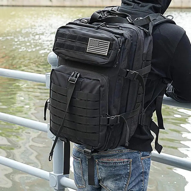 Open tactical medical backpack showing organized healthcare tools inside
