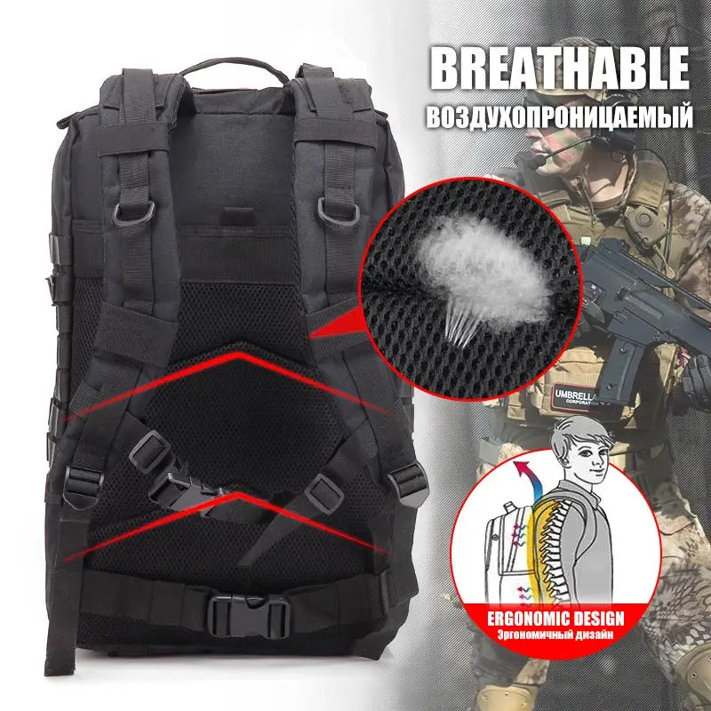 Nurse wearing a tactical backpack outside a hospital entrance